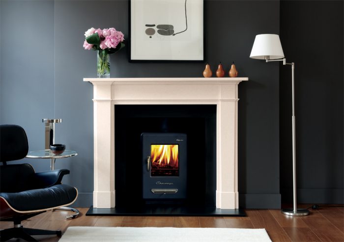 Chesneys Devonshire fireplace with Alpine 6 series multi-fuel stove in Atlantic Blue