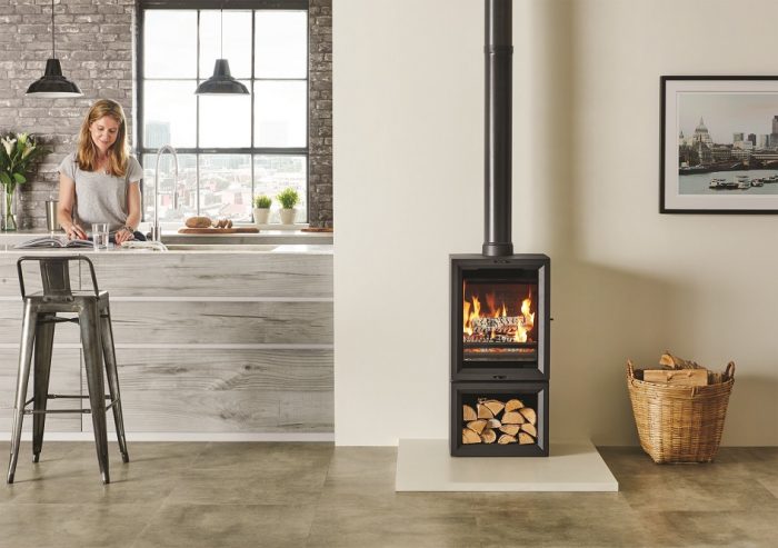 Stovax & Gazco View 5T wood burning stove with optional midline base