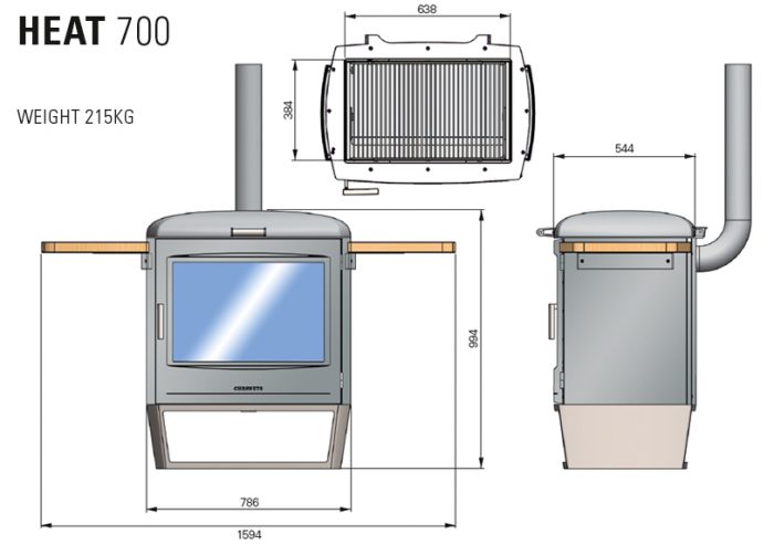 Chesneys HEAT Collection BBQ barbeque heater 700 diagram measurements