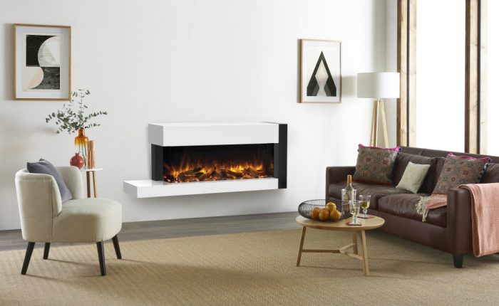 Stovax & Gazco Skope Trento Suites 110W right offset log & pebble fuel effect electric fire