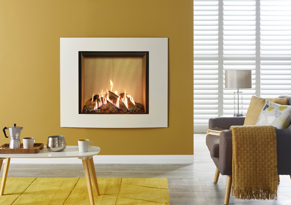 Stovax & Gazco Reflex 75T Verve XS ivory gas fire with fluted vermiculite lining