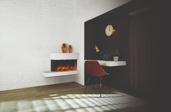Stovax & Gazco Skope Trento Suites 70W right offset log & pebble fuel effect with decorative column electric fire