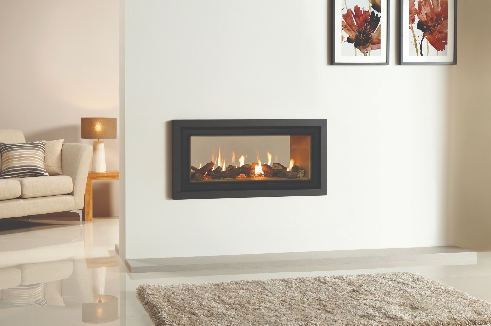 Stovax & Gazco Studio 2 gas fire Duplex double sided, Profil frame, anthracite finish and vermiculite lining