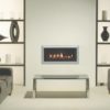 Stovax & Gazco Studio 2 gas fire with Bauhaus frame, polished stainless steel finish, log-effect and black reeded lining