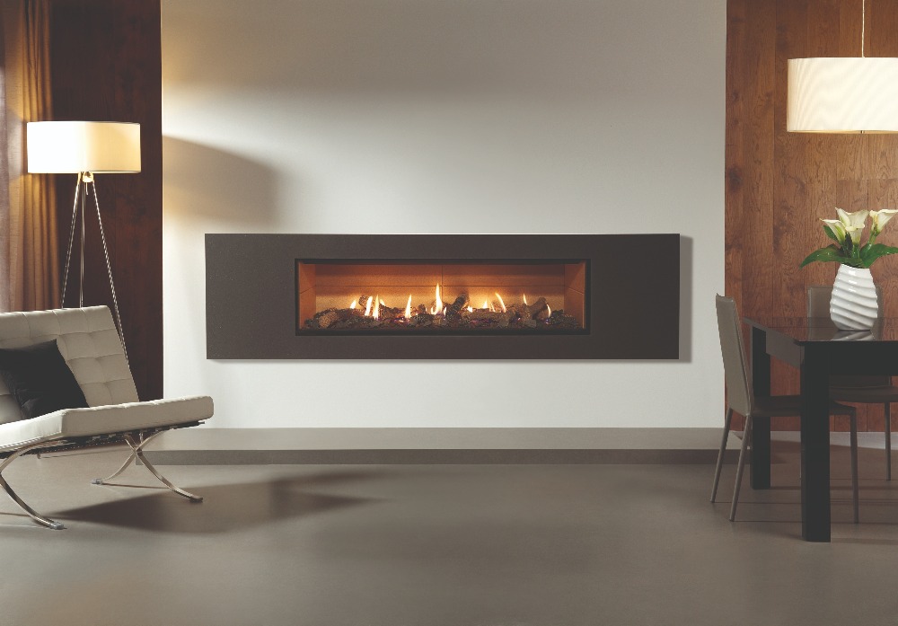 Stovax & Gazco Studio 3 gas fire Steel 2 frame, graphite finish, log effect and vermiculite lining