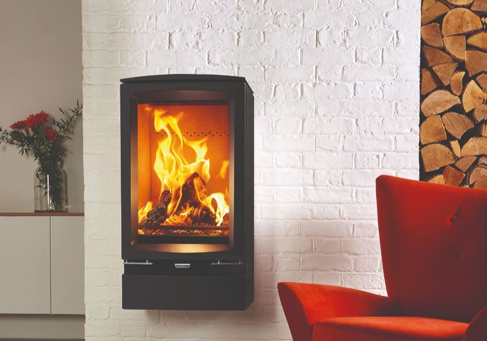 Stovax & Gazco Vogue Midi T wood burning stove wall hung