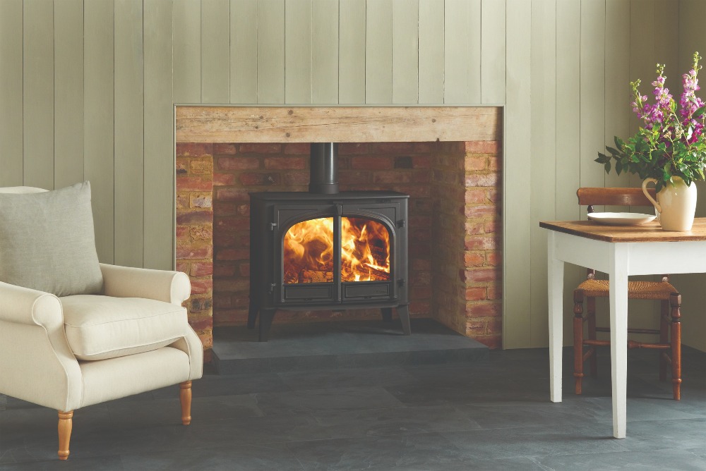 Stovax & Gazco Stockton 14 wood burning stove in matt black with flat top and two doors