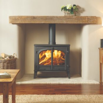 Stovax & Gazco Stockton 14 wood burning stove in matt black with flat top and two doors