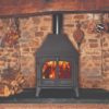 Stovax & Gazco Stockton 8 wood burning stove in matt black with high canopy and two doors