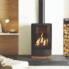 Stovax & Gazco Loft gas stove with woodgrain sandstone plinth
